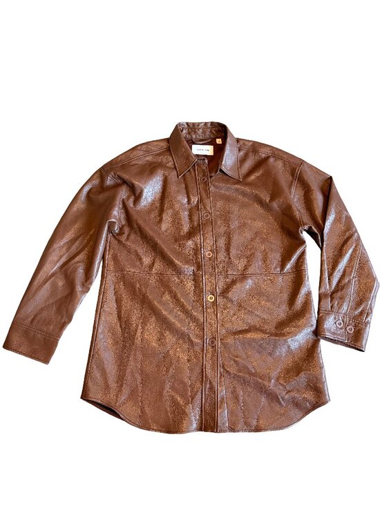 Babaton Tops - Aritzia Babaton Pelli Shirt Jacket Button-Down Brown Vegan Leather Size Medium
